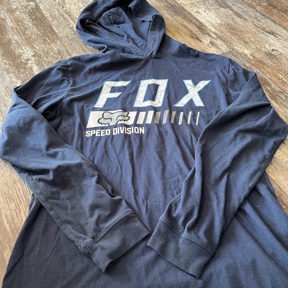 FOX Men's Navy Hoodie Shirt Medium